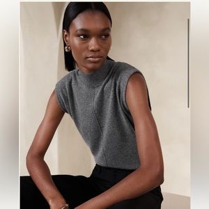 Banana Republic | FRANCA CASHMERE PADDED-SHOULDER TOP | Med Heather Grey | NWOT